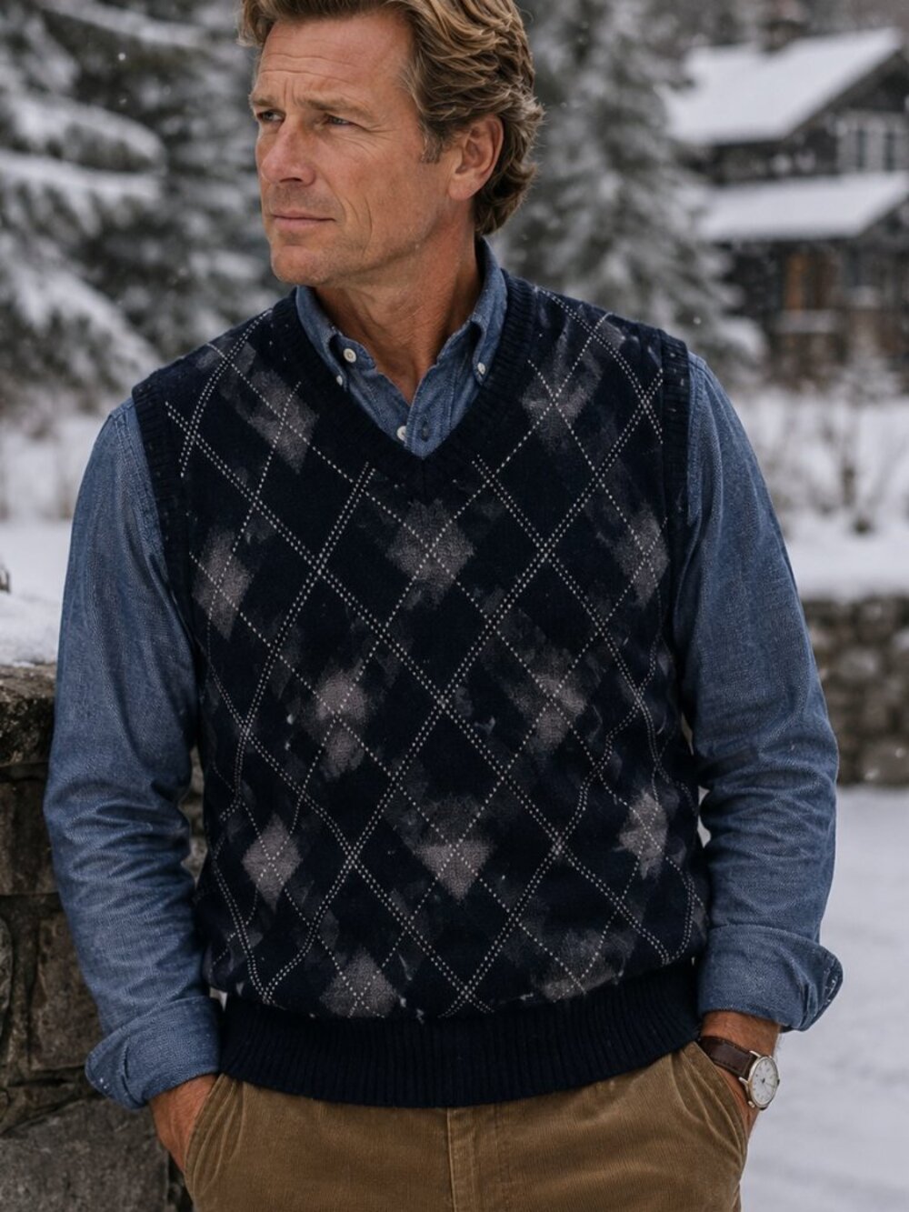 VTG Polo by Ralph Lauren Men's Blue Argyle 100% Lamb Wool Sweater Vest Size M